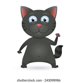 Funny cartoon black cat. Vector Illustration