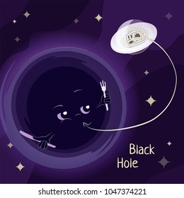 Funny Cartoon Black Hole. Vector Illustration For Children's Educational Games