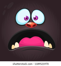 Funny Cartoon Black Monster Face. Vector Halloween illustration of mad monster avatar