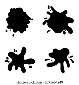 Funny cartoon blob ink splashes set. Black and white splatter fluid oil collection in scribble sketch style