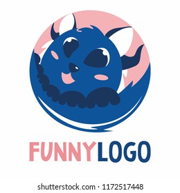 Funny cartoon blue animal logo