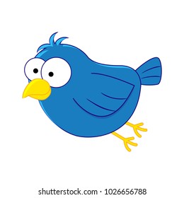 Funny cartoon blue bird. Vector illustration isolated on white background.