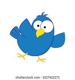 Funny cartoon blue bird. Vector illustration isolated on white background.