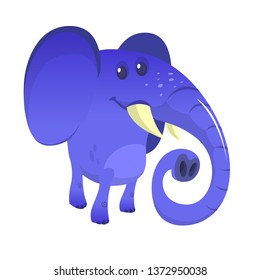 Funny cartoon blue elephant. Vector illustration isolated on white