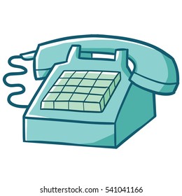 Funny Cartoon Blue Green Old Style Phone - Vector