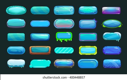 Funny cartoon blue long buttons collection, vector assets for game or web design