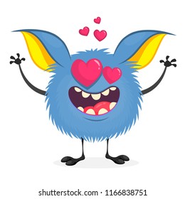 Funny cartoon blue monster in love. Vector illustration of cute monster for St.Valentine's Day