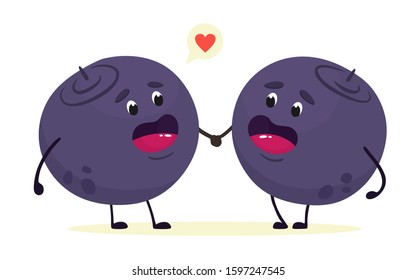 Funny and cartoon blueberries. Vector isolate in cartoon flat style, berries.