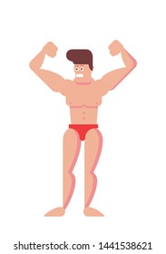 Funny Cartoon bodybuilder. Flat vector