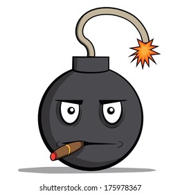 Funny cartoon bomb with cigar. Vector illustration