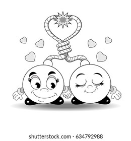 Funny cartoon bombs in love.