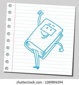 Funny cartoon book with fist in the air ( strength and success concept)