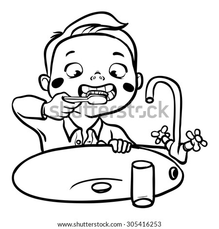 Funny Cartoon Boy Brushing His Teeth Stock Vector (Royalty Free ...