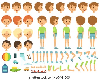 Funny cartoon boy creation mascot kit with children toys and different body parts - Shutterstock ID 674440054