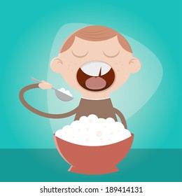 funny cartoon boy eating pulp