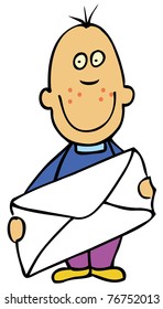 Funny cartoon boy with envelope