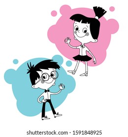 Funny cartoon boy and girl vector 
