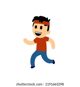 Funny cartoon boy running. Colorful flat vector illustration. Isolated on white background.