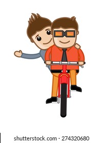 Funny Cartoon Boys Cycling