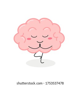 Funny cartoon brain doing yoga standing in tree pose. Vector flat illustration isolated on white background 