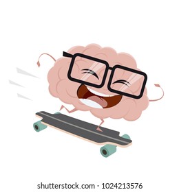 funny cartoon brain on skateboard