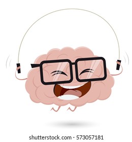 funny cartoon brain is rope jumping