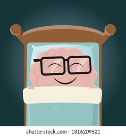 cerebro divertido de caricatura durmiendo en la cama