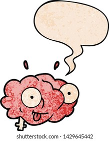 funny cartoon brain with speech bubble in retro texture style