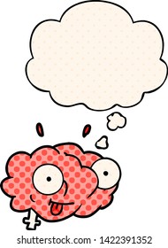 funny cartoon brain with thought bubble in comic book style