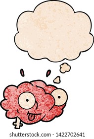 cerebro divertido de dibujos animados con burbuja de pensamiento en estilo de textura gruesa