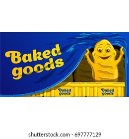 Funny cartoon bread. Vector food character.