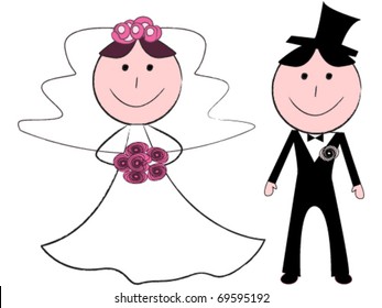 Funny cartoon bride and groom