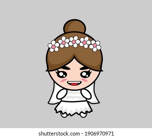Funny cartoon bride vector illustration.