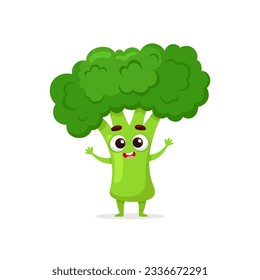 Funny cartoon broccoli. Kawaii vegetable. Vector food illustration isolated on white background.