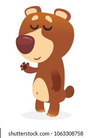 Funny cartoon brown bear. Vector illustration of a bear waving hand. Isolated on white. Design for print, package or book illustration