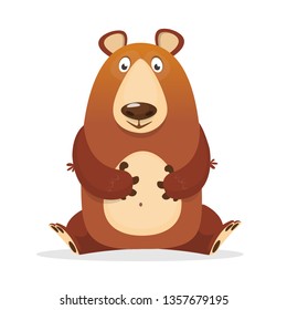 Funny cartoon brown bear. Vector illustration