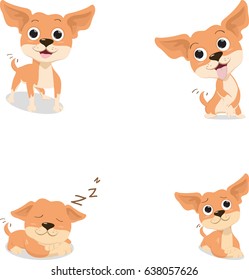 funny cartoon brown chihuahua dog in various pose 