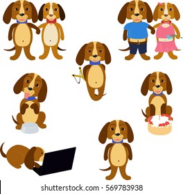 Funny cartoon brown dogs characters  set isolated on white