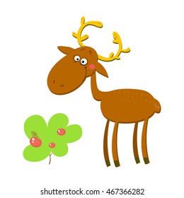 Funny cartoon brown elk. Colorful vector illustration for kids.