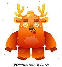 Funny cartoon brown monster, isolated in background, children's illustration for Halloween or birthday, design, vector.