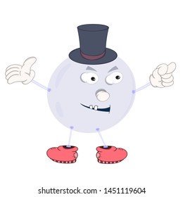 Funny cartoon bubble in a hat with eyes, arms, legs and mouth shows an indecent gesture.