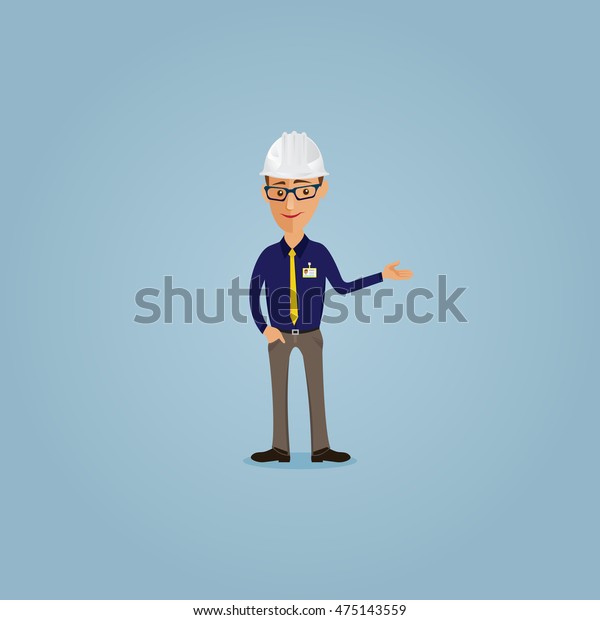 Funny Cartoon Builder Man Manager Worker Stock Vector Royalty