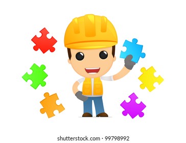 funny cartoon builder in various poses for use in advertising, presentations, brochures, blogs, documents and forms, etc.