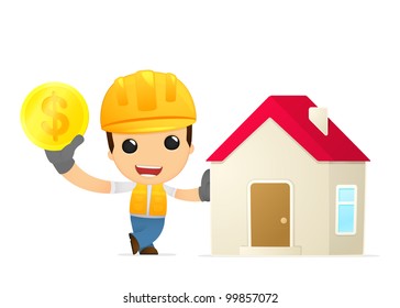 funny cartoon builder in various poses for use in advertising, presentations, brochures, blogs, documents and forms, etc.