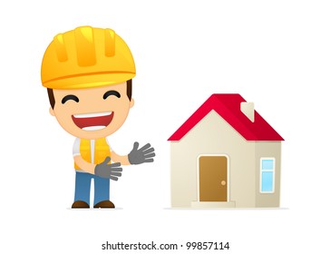 funny cartoon builder in various poses for use in advertising, presentations, brochures, blogs, documents and forms, etc.
