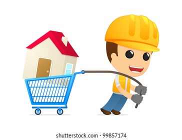 funny cartoon builder in various poses for use in advertising, presentations, brochures, blogs, documents and forms, etc.