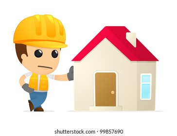 funny cartoon builder in various poses for use in advertising, presentations, brochures, blogs, documents and forms, etc.