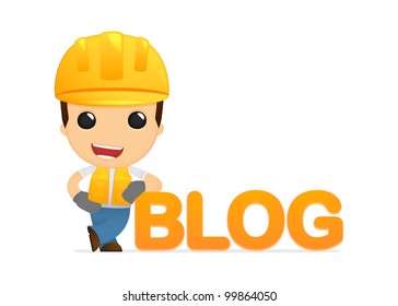 funny cartoon builder in various poses for use in advertising, presentations, brochures, blogs, documents and forms, etc.