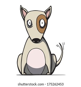 Funny Cartoon Bull Terrier Dog. Vector Illustration