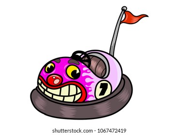 Funny cartoon bumper car. Vector illustration